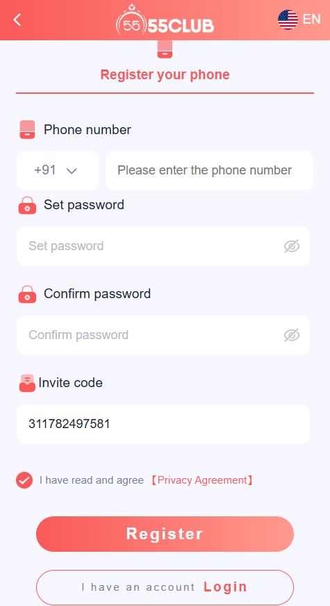 register on 55Club